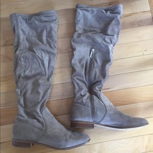 CLAVIN KLEIN TAUPE SUEDE KNEE HIGH BOOTS
